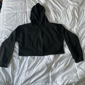 Cropped Black Zip Up Hoodie, Size Large